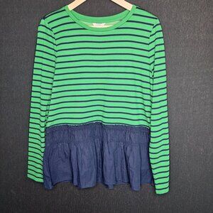 NWOT Crown & Ivy Soft Striped Crewneck Sweater Tee Size M/L Stretch  Preppy Naut